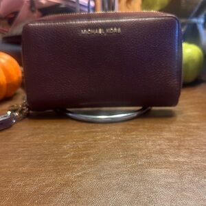Michael Kors Deep Burgundy Zip Around Pebbled Leather Continental Wallet